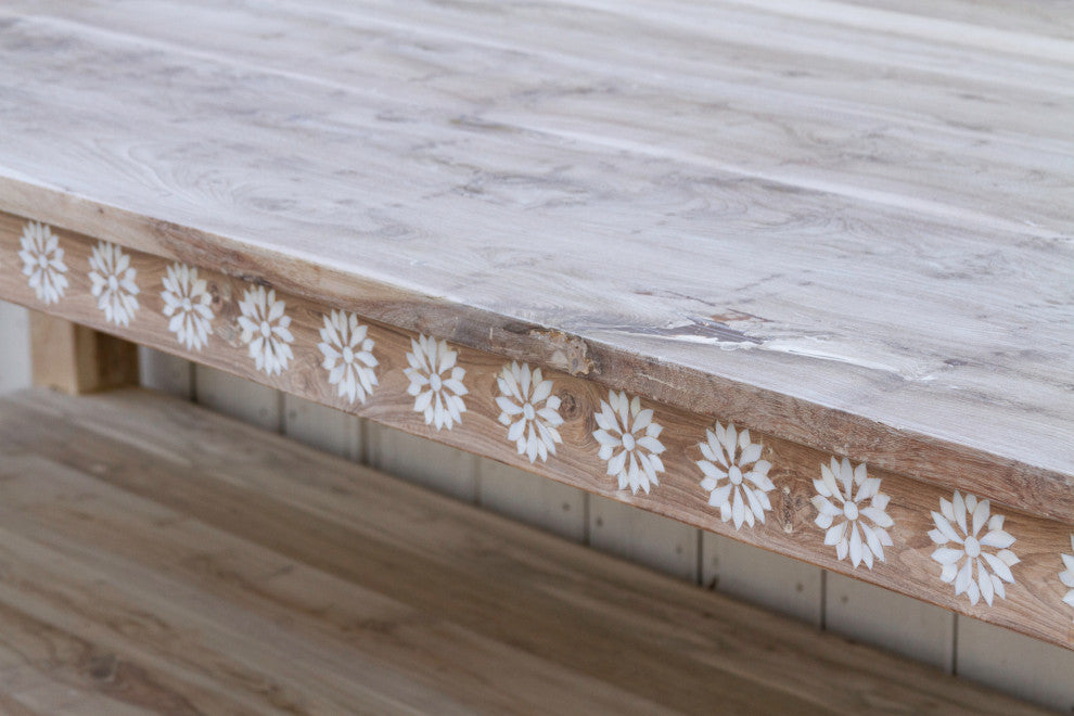 Bleached Teak Mother of Pearl Blossom Table