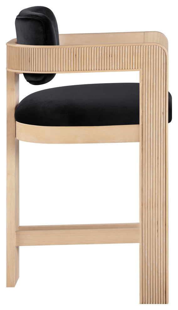 Sacha Upholstered Bar and Counter Stool, Black, Velvet, Natural