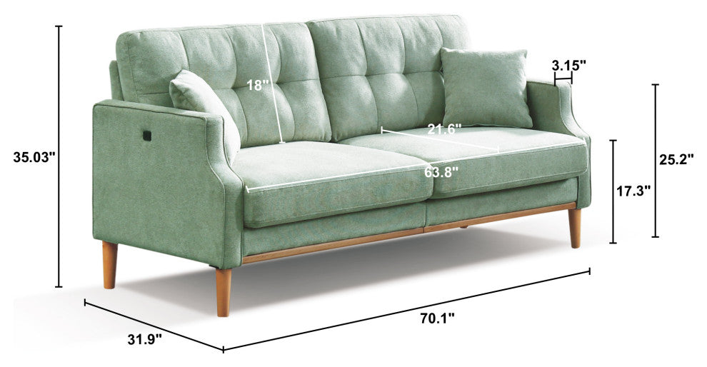 GDF Studio Living Space Waterproof Sofa with Premium Comfort and USB Charging, Blue