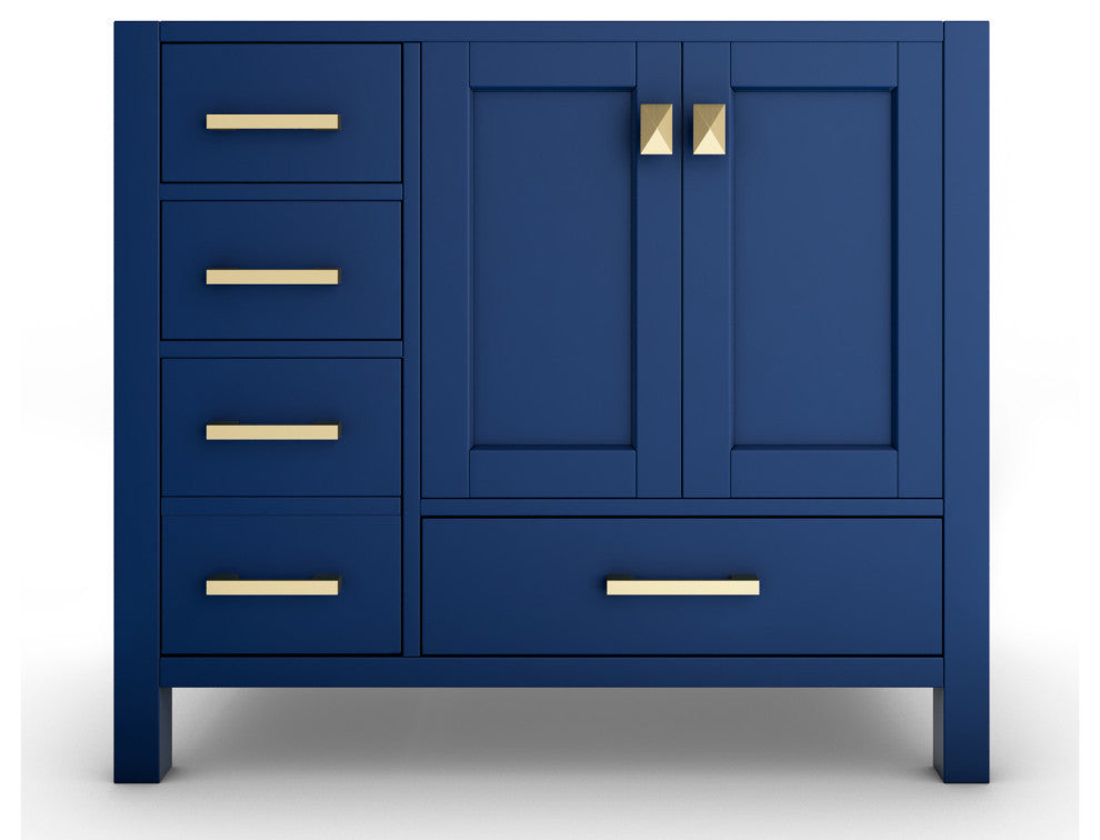 CastelloUSA Yamyam 35" Right Offset Single Vanity, Base Only, Blue, Gold Handles