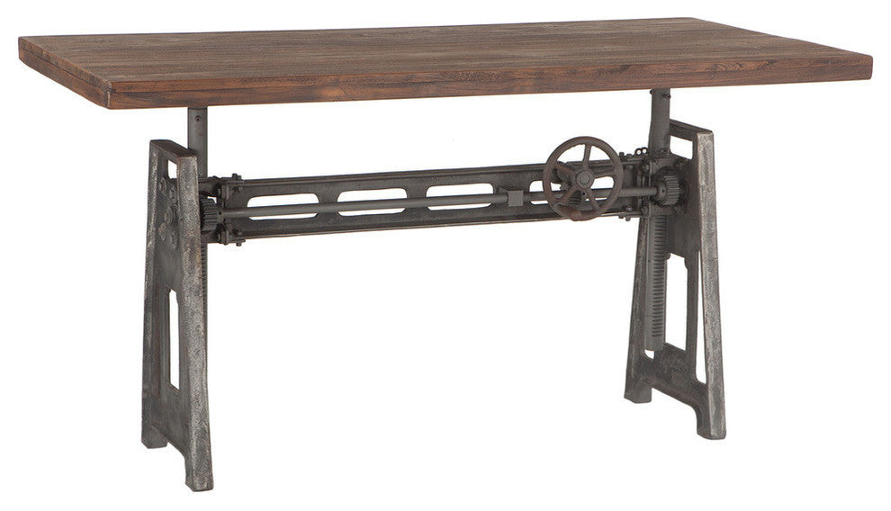 Artezia 60-Inch Reclaimed Teak Wood Desk with Adjustable Crank