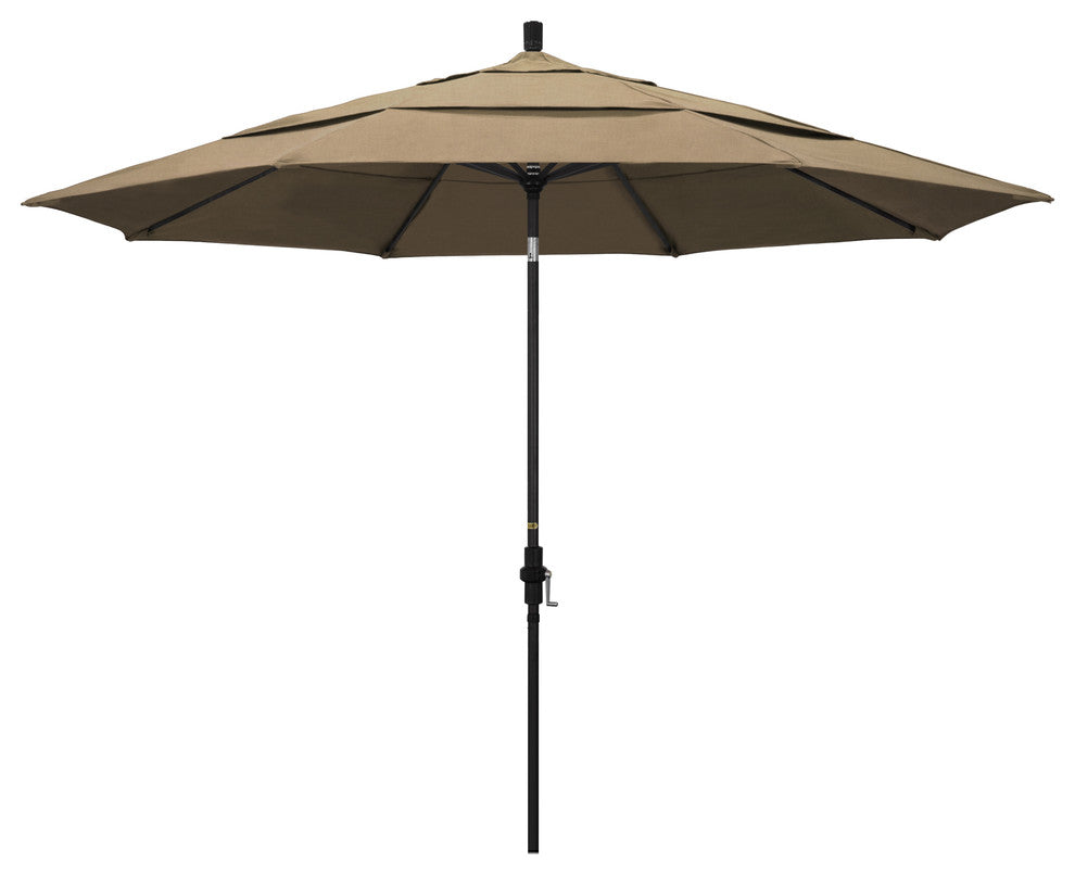 11' Stone Black Collar Tilt Crank Aluminum Umbrella, Sunbrella, Heather Beige