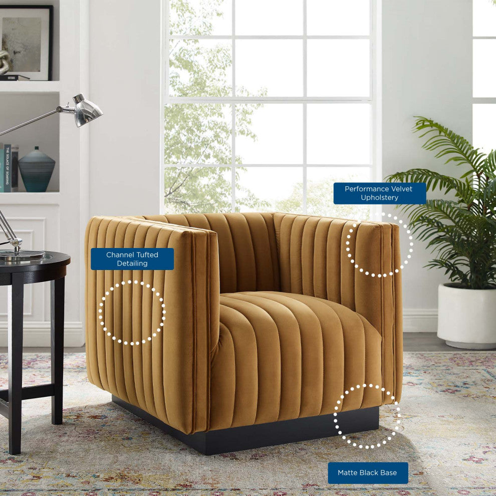 Tufted Armchair Accent Chair, Velvet, Brown, Modern, Living Lounge Hospitality