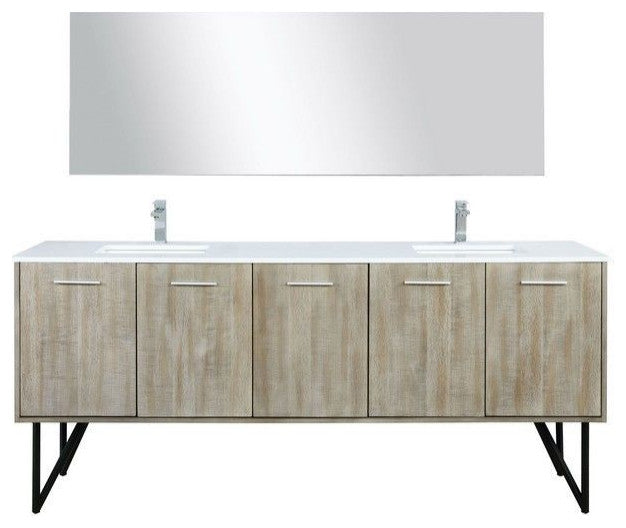 Lancy Modern 80" Rustic Acacia Double Sink Bathroom Vanity Set, Monte Chrome Fau