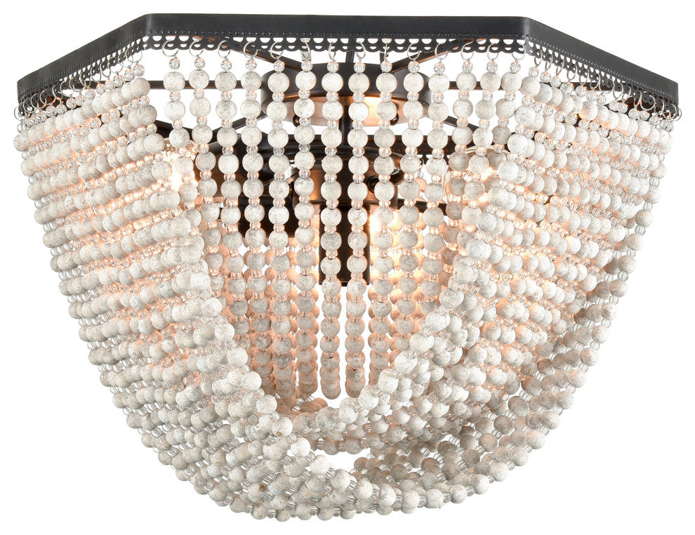 4-Light Contemporary Wood Beaded Chandelier Boho Ceiling Light