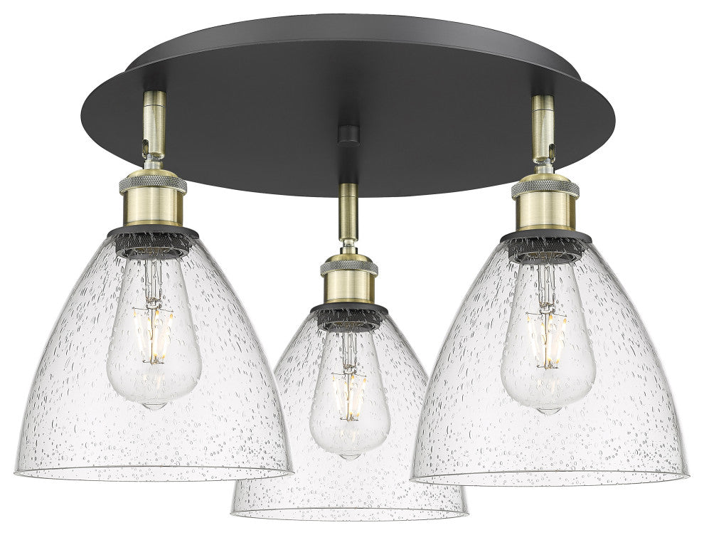 Bristol Glass-3 Light 19" Flush Mount-Black Antique Brass, Seedy Glass Shade