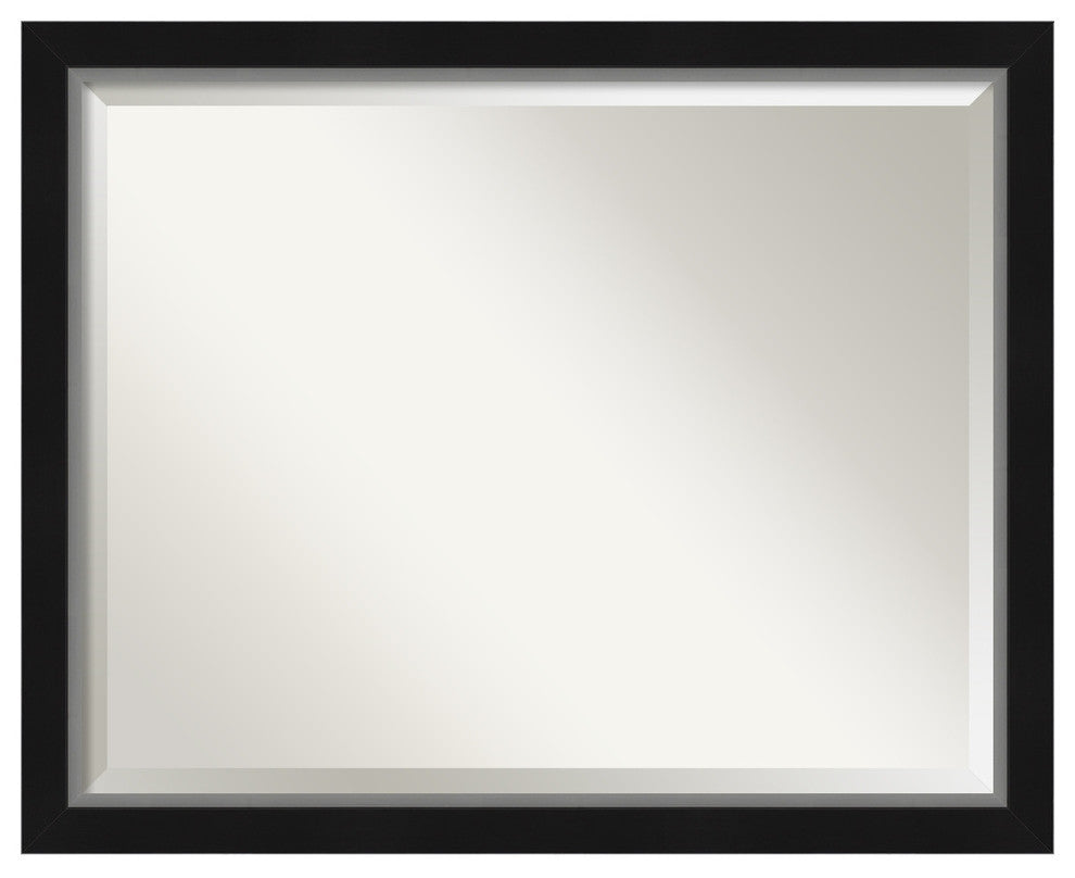 Eva Black Silver Narrow Beveled Bathroom Wall Mirror - 31 x 25 in.