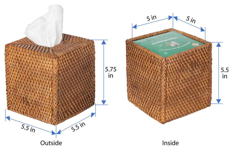 Loma Square Rattan Tissue Box Cover, Espresso