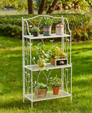 44.75" Rectangular 3-Tiered White Metal Shelf Planter Stand
