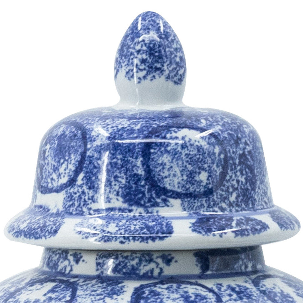 Benzara BM285525 17" Tall Ginger Jar, Abstract Blue & White Porcelain