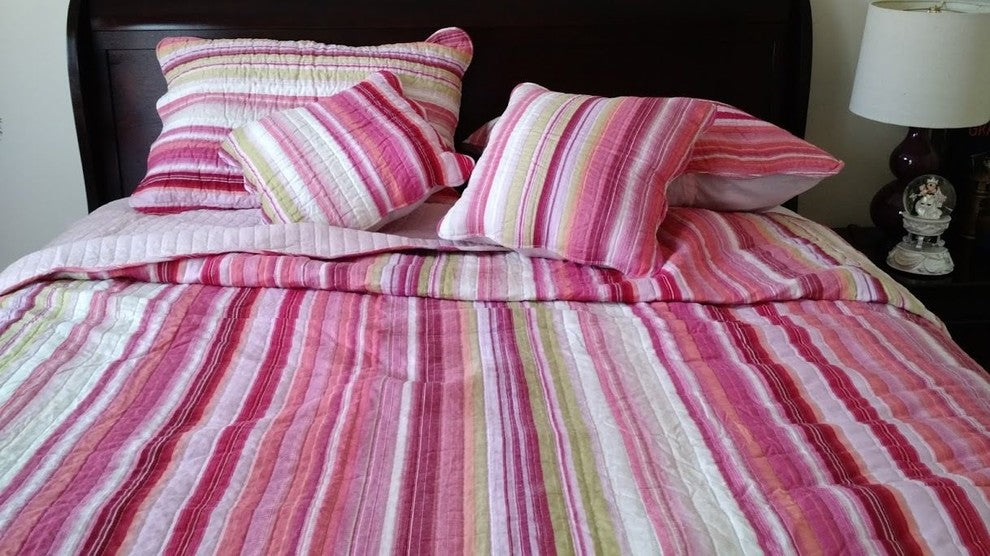 Sunrise Stripe Reversible Quilt Set, Red and Multicolor, Queen