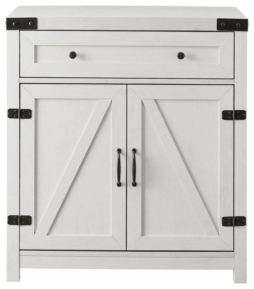 30" Farmhouse Barn Door Accent Cabinet, Brushed White