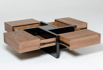 Modrest Makai Modern Walnut and Black Square Coffee Table