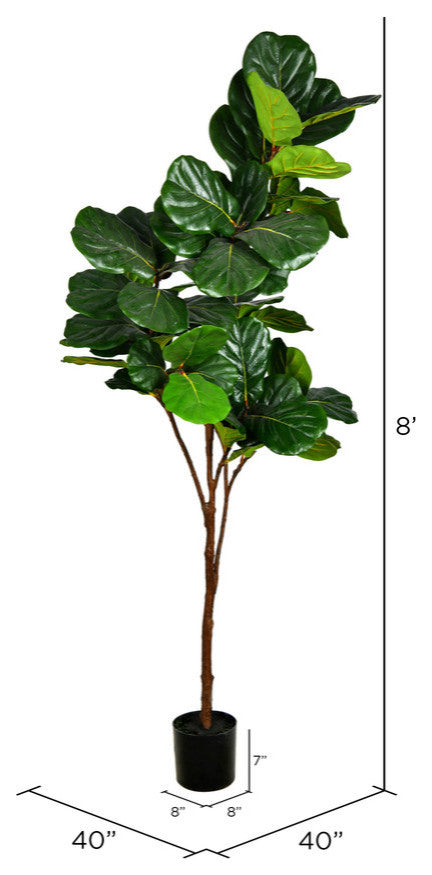 Vickerman FH190180 8' Artificial Green Fiddle Tree in Black Planters Pot
