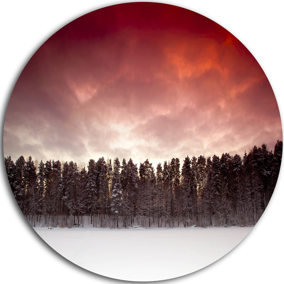 Sunset Over Frozen Lake, Landscape Photo Large Disc Metal Wall Art, 11"