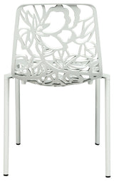 LeisureMod Devon Modern Outdoor Stackable Aluminum Dining Chair, Set of 2, White