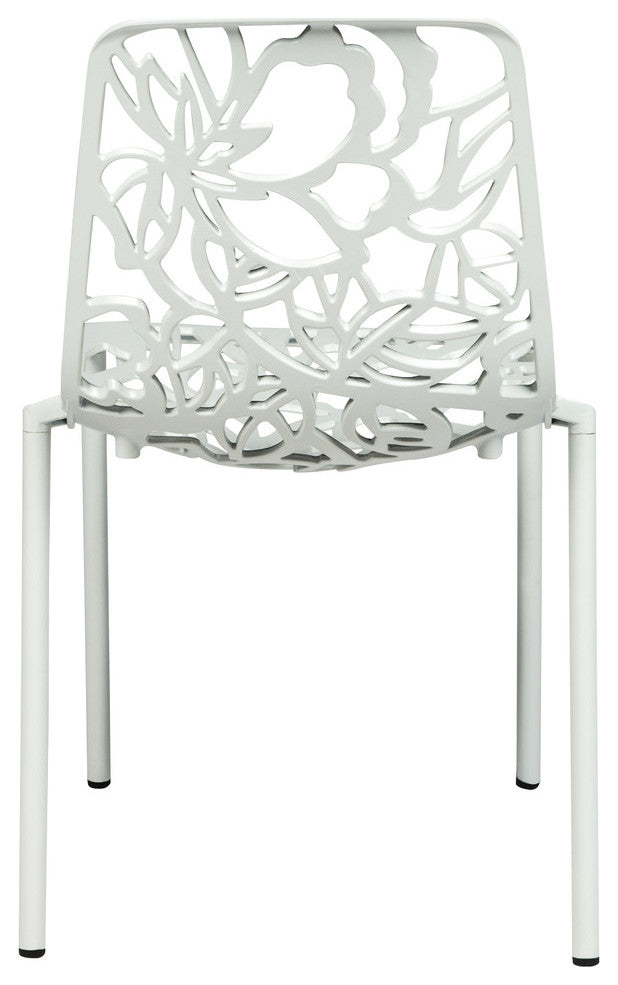 LeisureMod Devon Modern Outdoor Stackable Aluminum Dining Chair, Set of 2, White