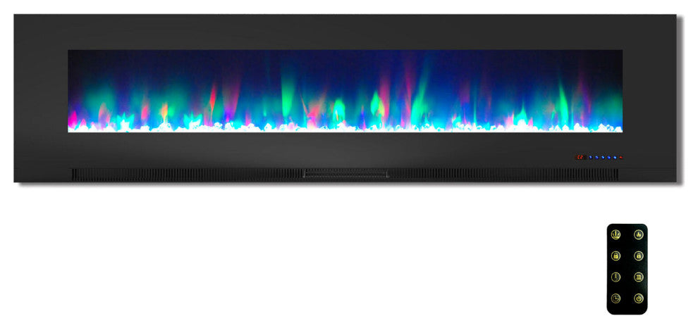 78" Wall-Mount Electric Fireplace, Black