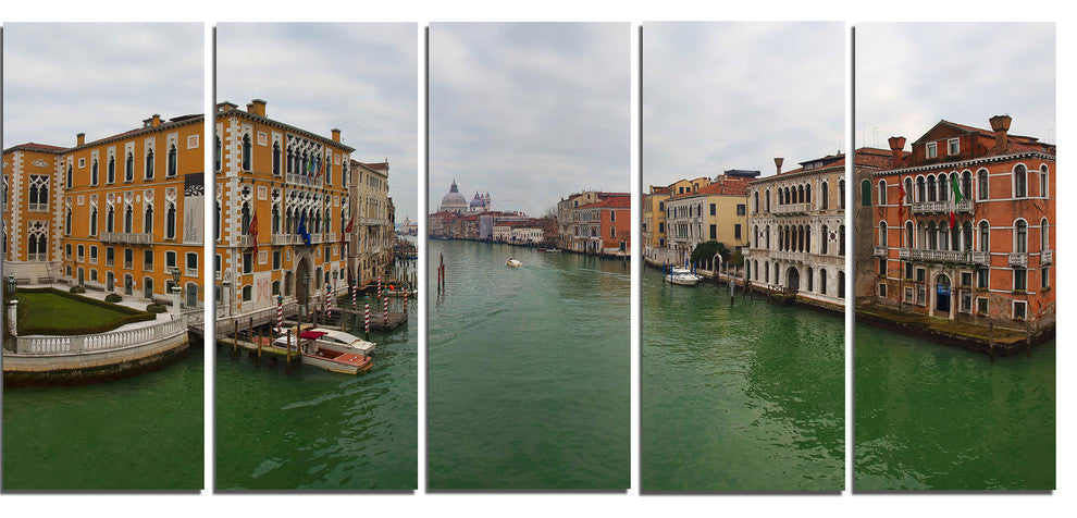 Green Waters in Venice Grand Canal, Landscape Canvas Print, 60"x28", 5 Panels