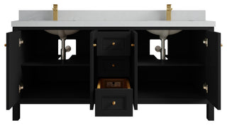 Nashville 72" Double Sink Bath Vanity, Black 2" Carrara Quartz