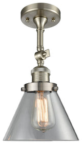 Large Cone 8" Semi-Flush Mount, Brushed Satin Nickel, Glass: Clear