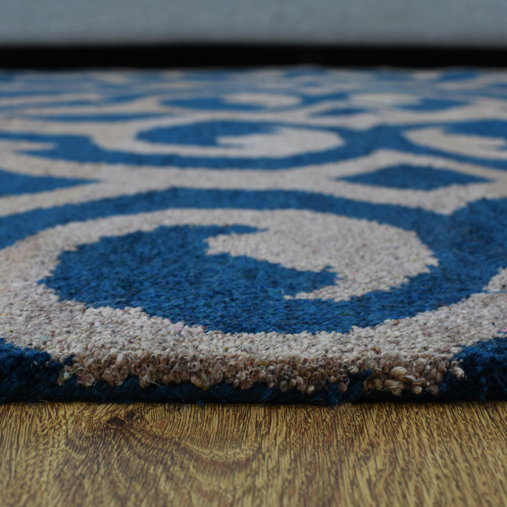 Hand Knotted Silk Area Rug Contemporary Blue Beige