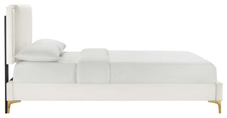 Zahra Channel Tufted Performance Velvet Queen Platform Bed, White