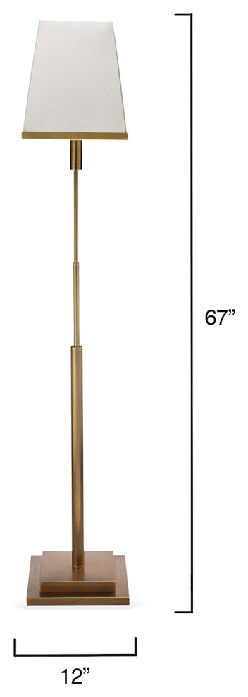 Jud Floor Lamp, Antique Brass With Large Square Open Cone Shade, White Linen