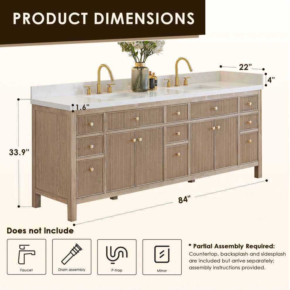 Cerrito Bathroom Vanity, Natural Oak, 84" Double, Without Mirror
