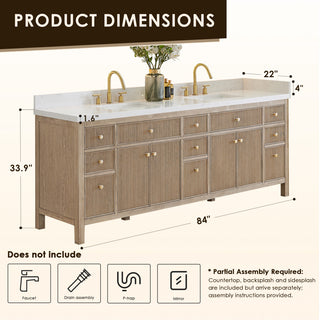 Cerrito Bathroom Vanity, Natural Oak, 84" Double, without Mirror
