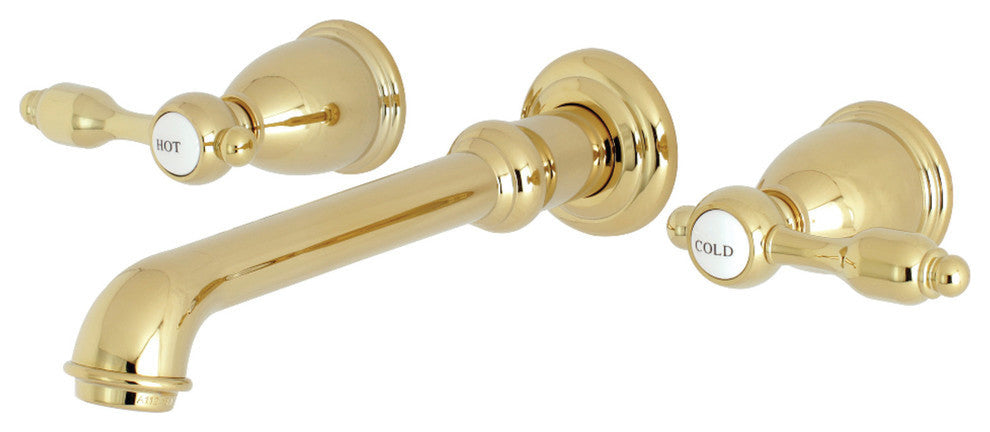 Kingston Brass Two-Handle Wall Mount Bathroom Faucet, Polished Brass