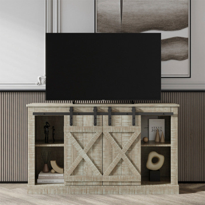 Farmhouse Wood Entertainment Center Modern Storage Cabinet TV Table with Gray