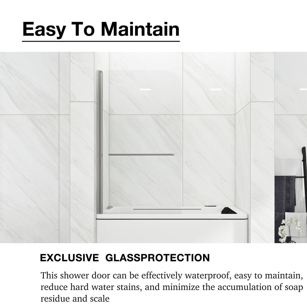 34" W x 58" H Pivot Tub Door, Clear Tempered Glass, Chrome