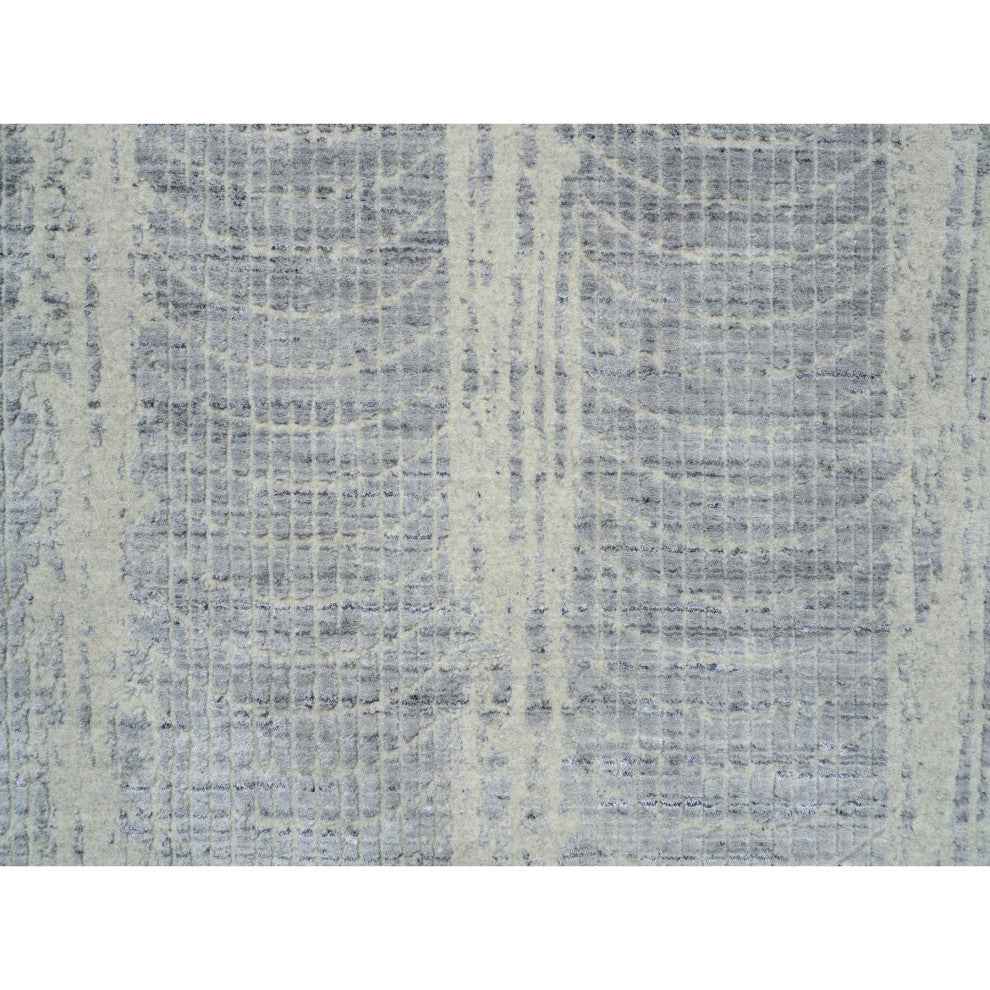 Gray, Jacquard Hand Loomed, Wool And Plant Based Silk, Square Rug, 10'2" x 10'0"