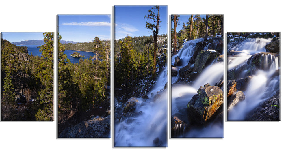 Eagle Falls Emerald Bay Lake Tahoe, Landscape Canvas Print, 60"x32", 5 Panels