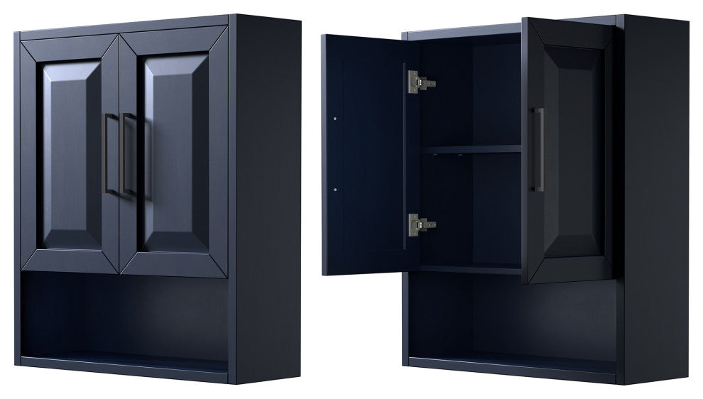 Daria Bathroom Wall-Mounted Storage Cabinet, Dark Blue With Matte Black Trim