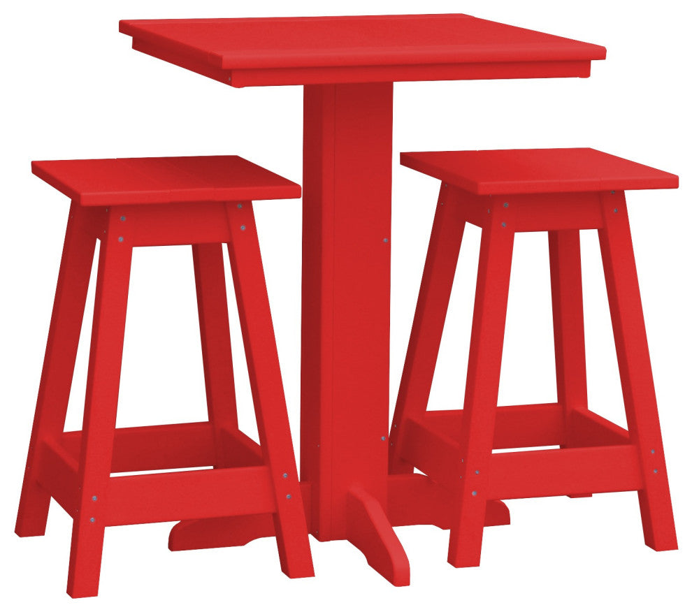 Poly Lumber Bistro Set, Bright Red, Square