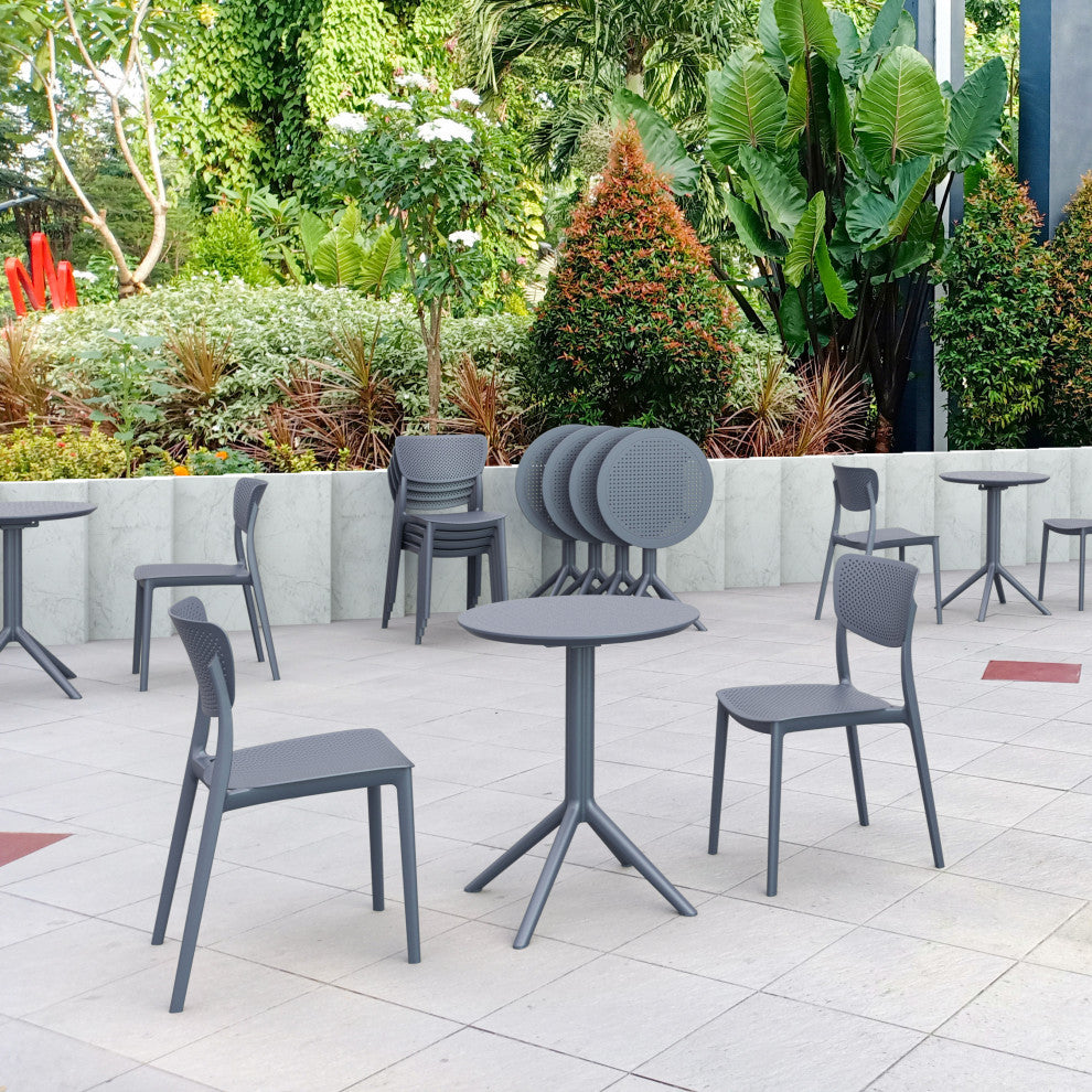 Lucy Round Bistro Set 3 Piece With 24" Table Top Dark Gray
