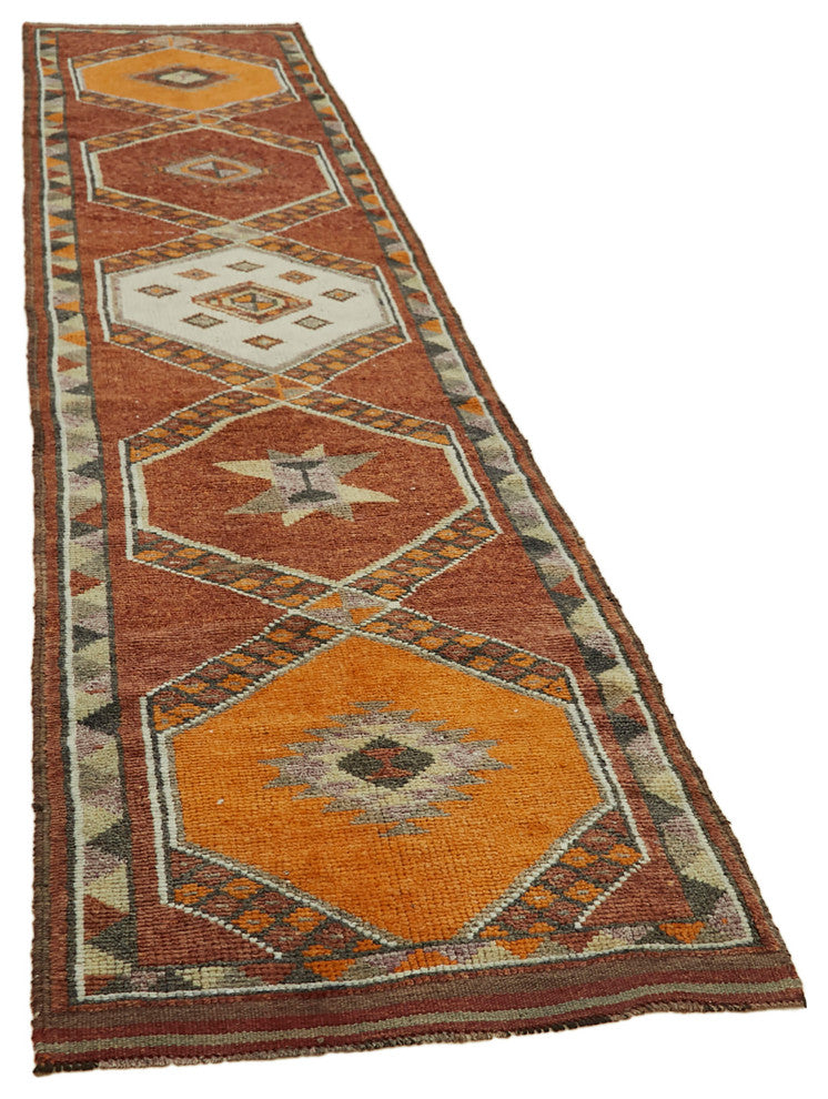 Rug N Carpet - Handmade Oriental 2' 11" x 12' 10" Tribal Runner Rug