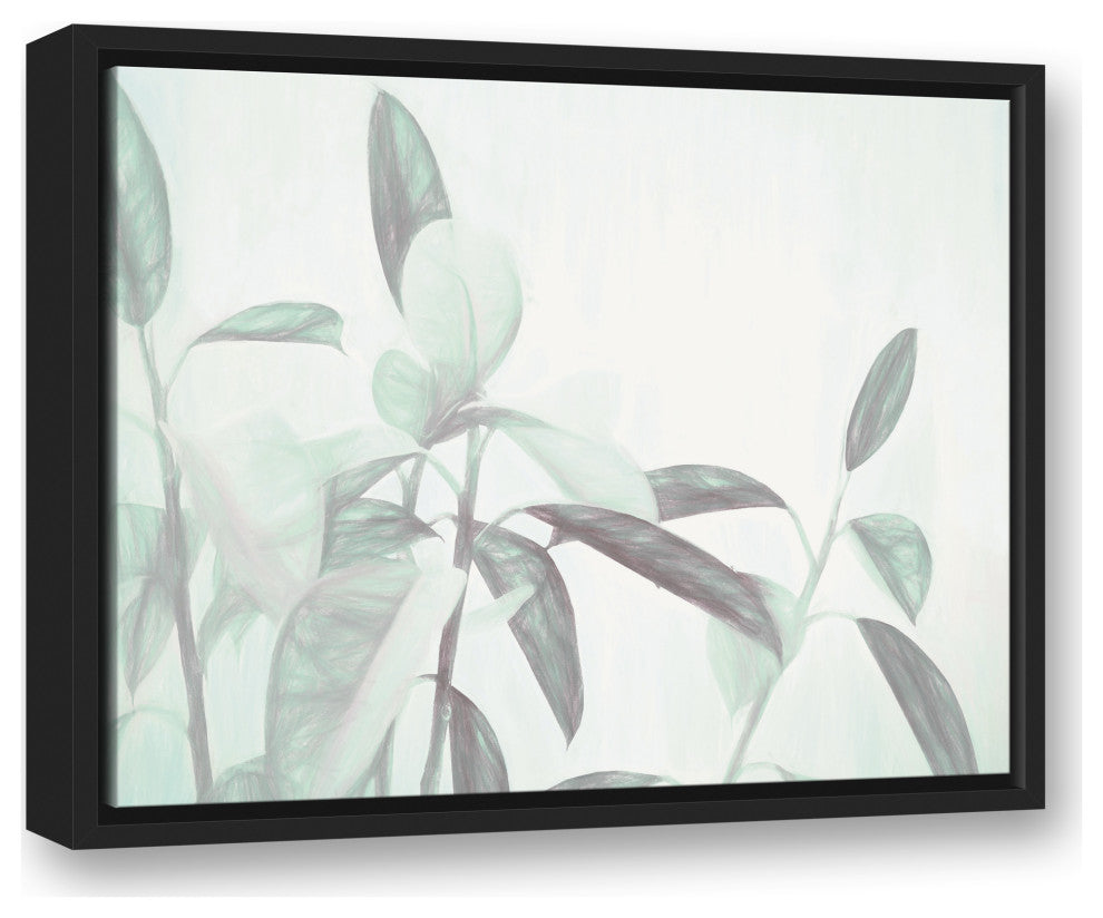 Soft Minty Leafy Stems 3 16x20 Black Floating Framed Canvas