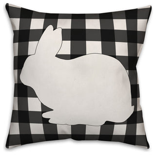 Black Buffalo Check Bunny Silhouette 16x16 Throw Pillow