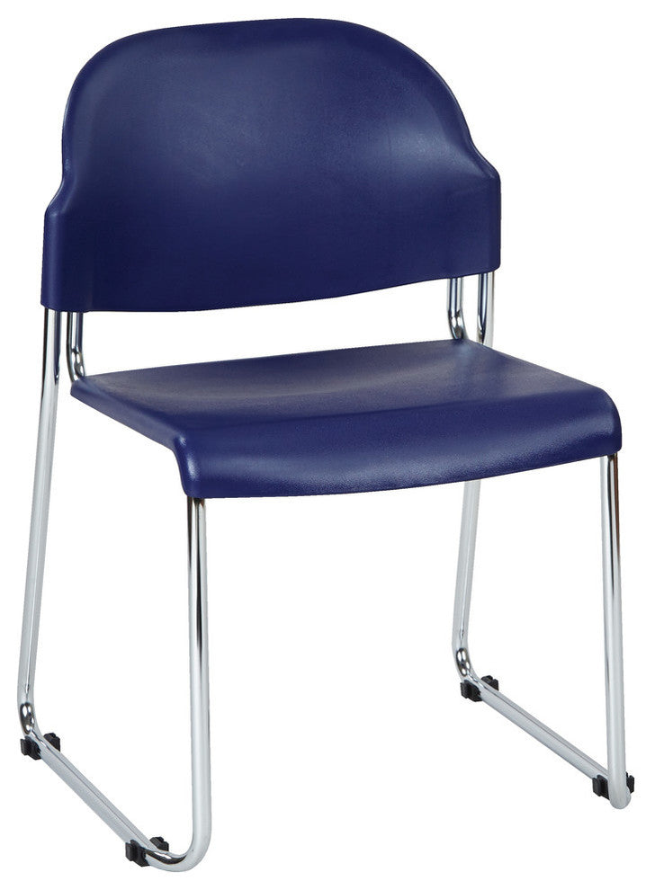 Set of 2 Stack Chair With Plastic Seat and Back, Blue