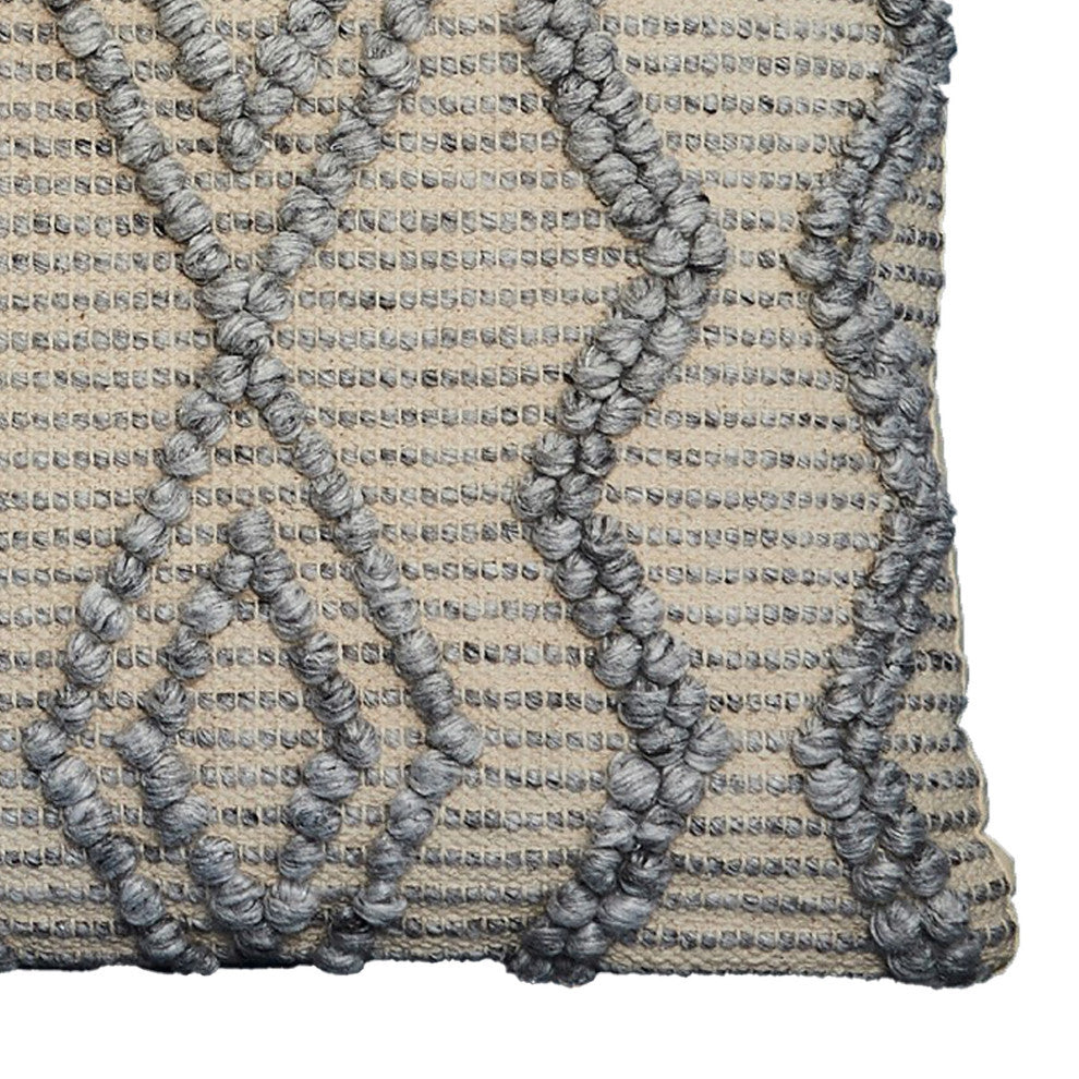 18 Inch Decorative Throw Pillow Cover, Blue Beaded Diamond Design, Beige