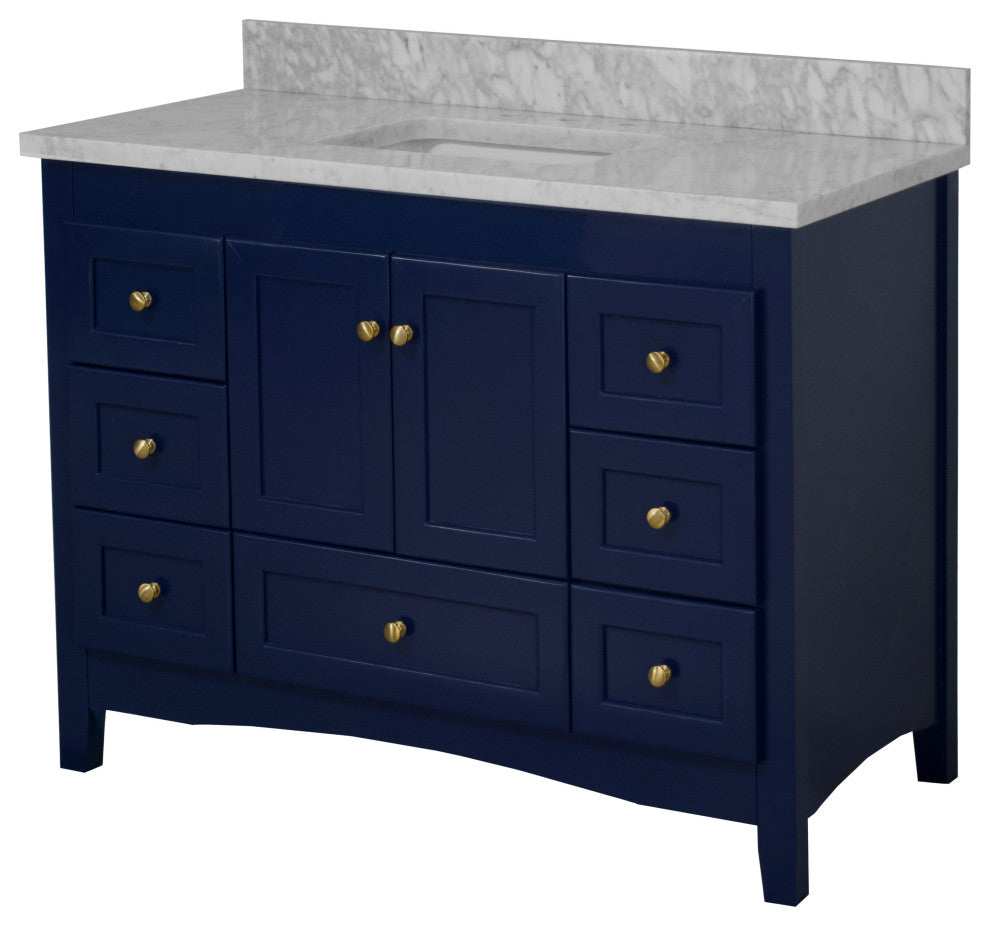 Abbey 48" Bathroom Vanity, Royal Blue, Carrara Marble