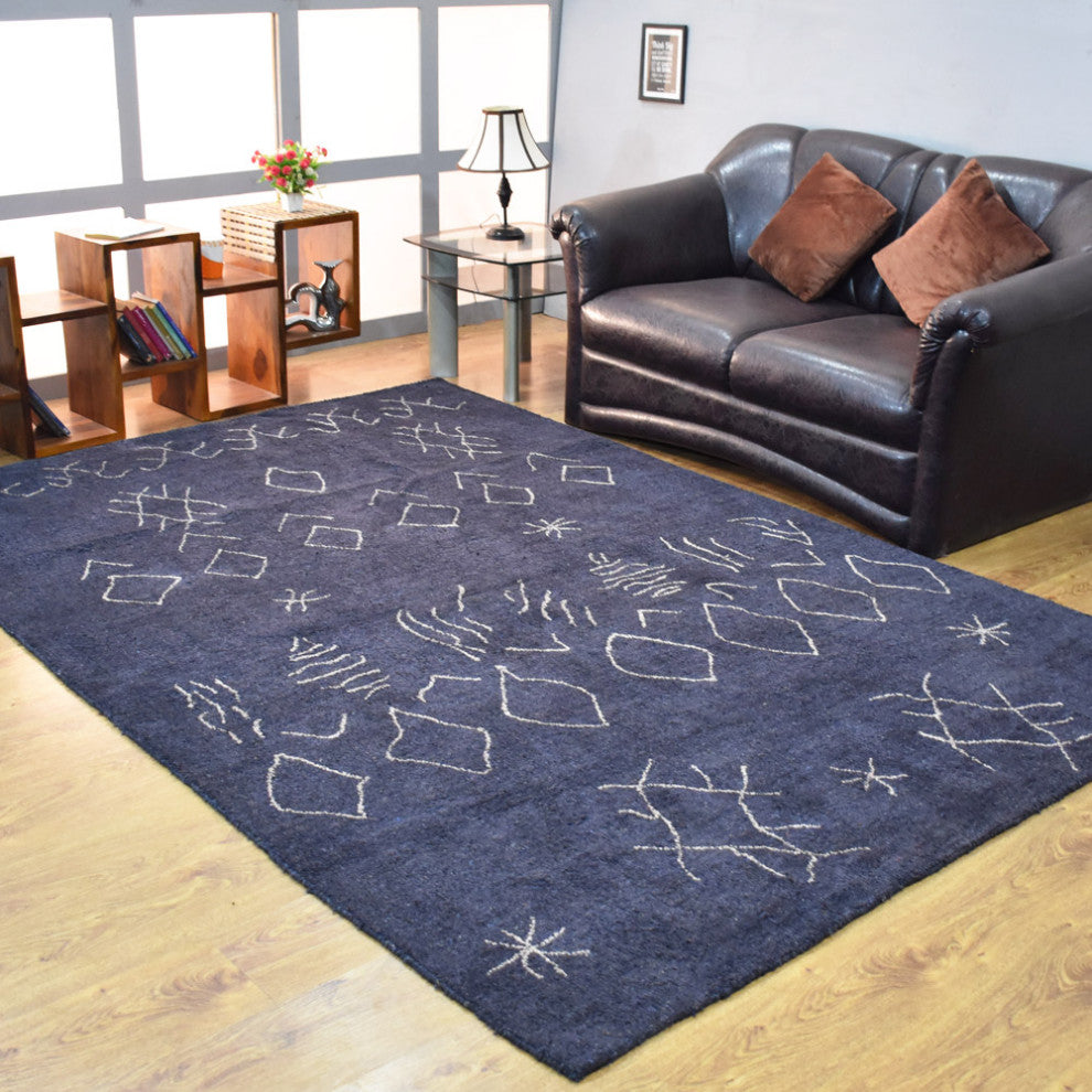 HAND KNOTTED LOOM SILK ECO-FRIENDLY RUG-6'x9',Rectangle,Charcoal White,Contempor