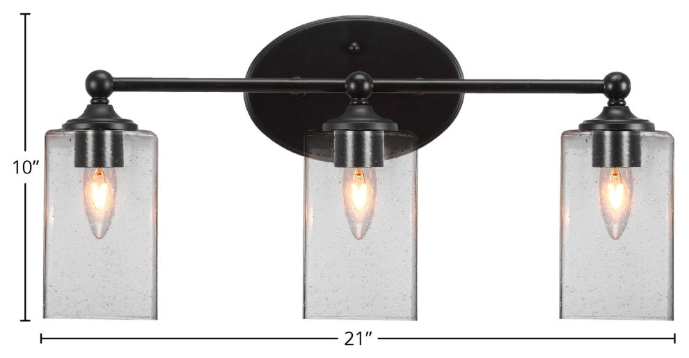 Capri 3-Light Bath Bar, Matte Black/Square Clear Bubble