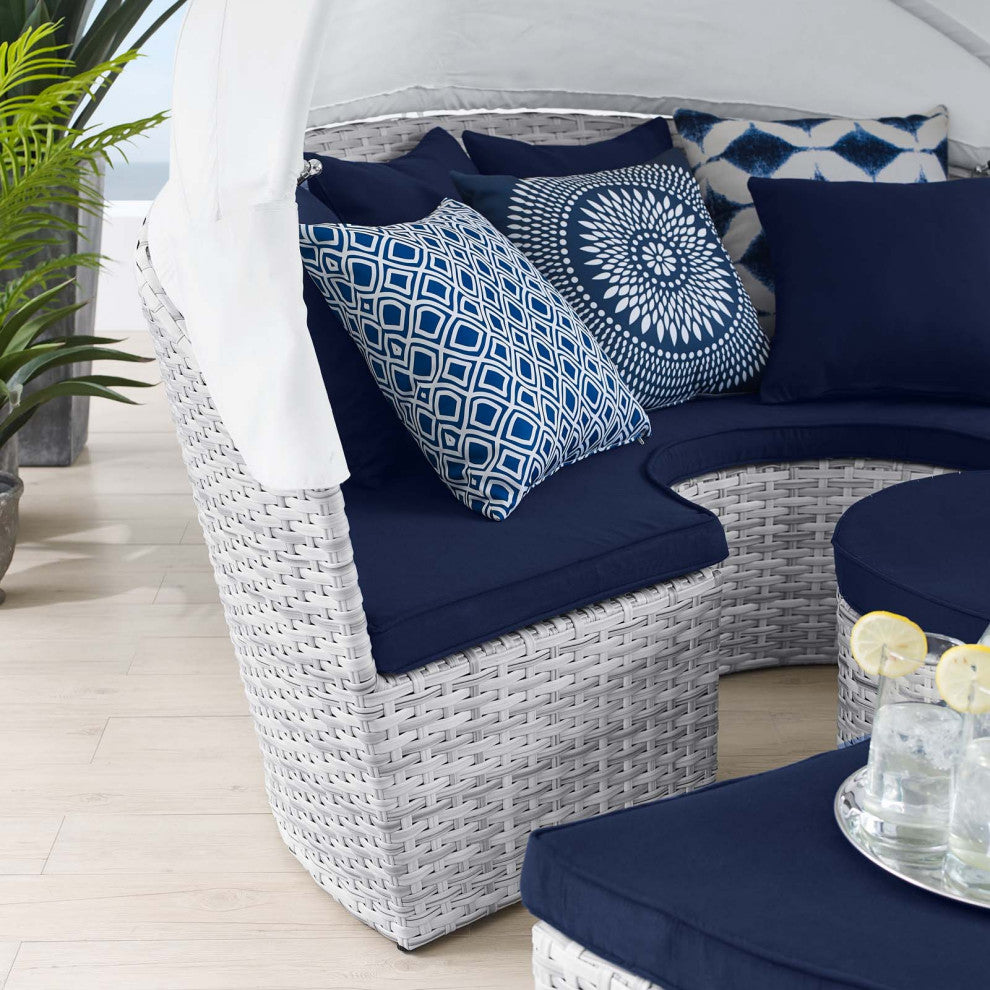 Scottsdale Canopy Sunbrellaï¿½ Outdoor Patio Daybed Light Gray Navy -4443