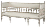 Isabel Bench, Distressed Off-White Frame, White Linen