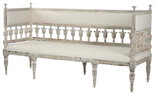 Isabel Bench, Distressed Off-White Frame, White Linen