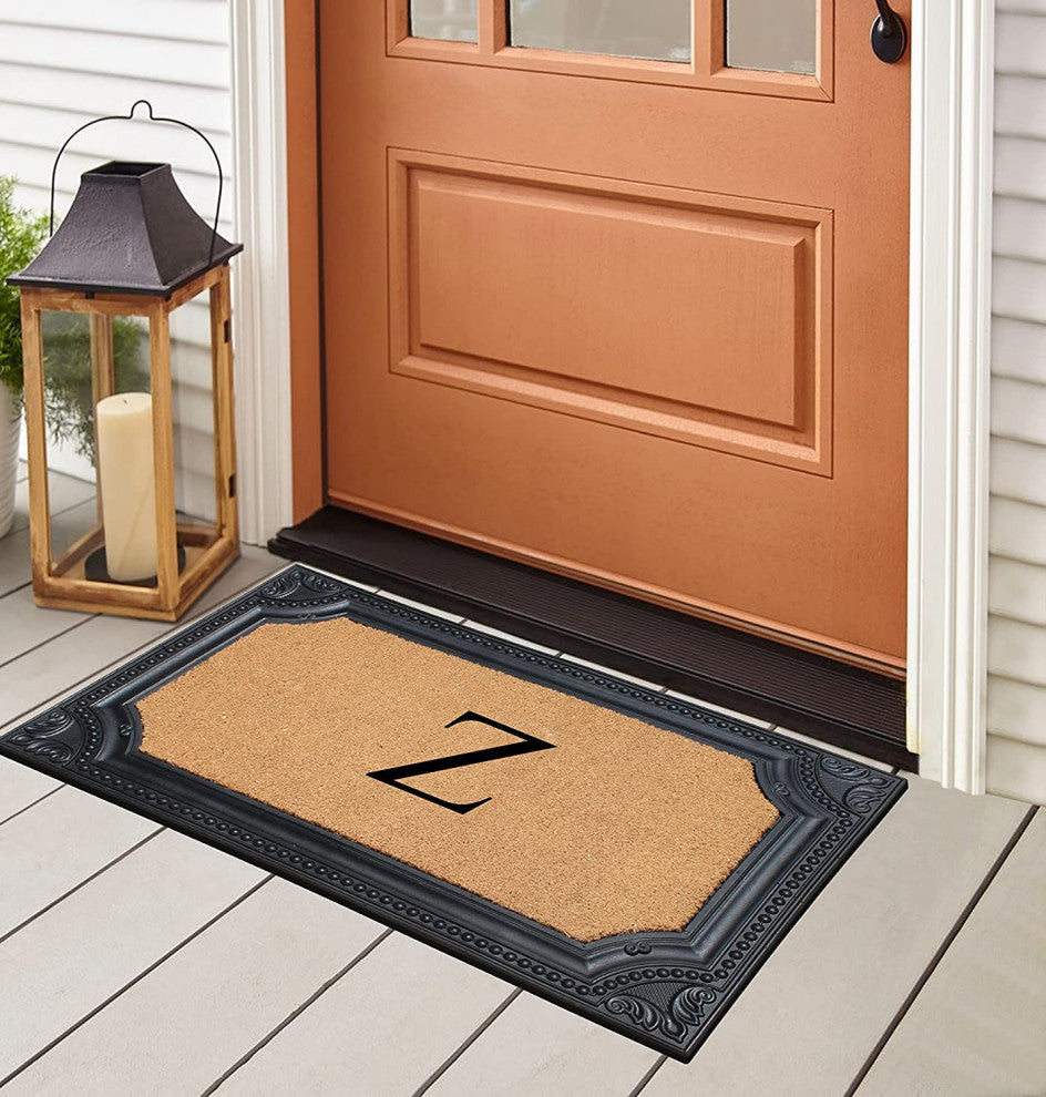 Angela Bronze Finished Black/Beige 24"x39" Monogrammed Doormat, Z